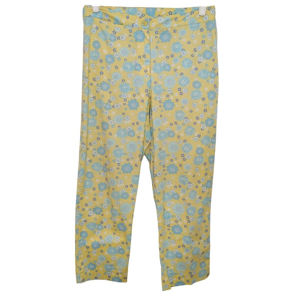 Vintage Lilly Pulitzer Womens 6 Capri Pants Floral Tropical Cotton Yellow Blue